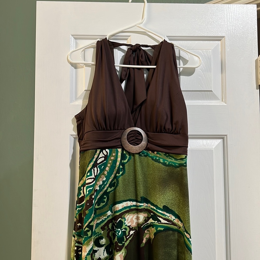 GORGEOUS Size Large Green and Brown Dress. Ready for Spring and Summer.